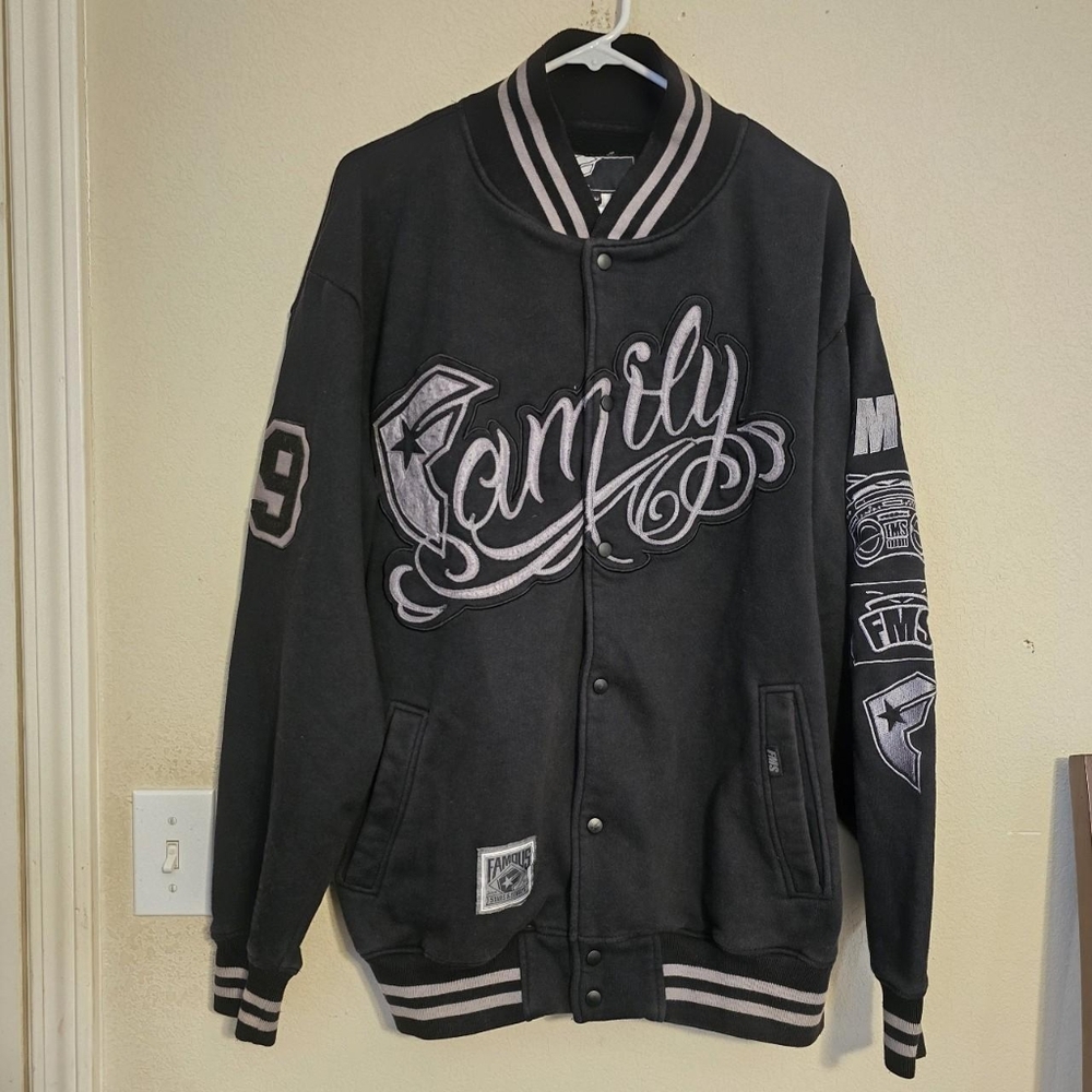 Vintage Y2K Famous Stars And Straps Black Varsity Jacket Size Large